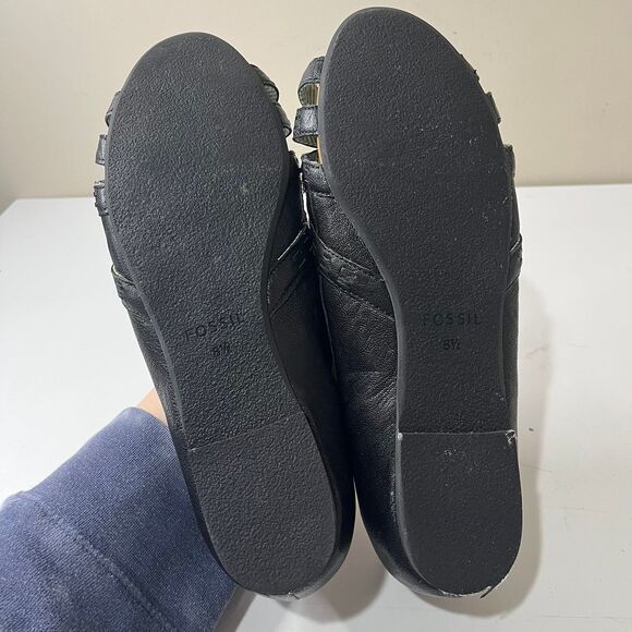 Fossil Black Leather Strappy Peep Toe Flats Y2K size 8.5 - Picture 6 of 6